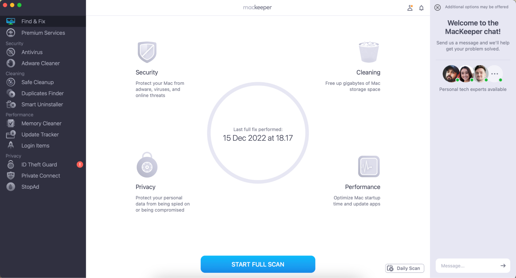 MacKeeper has several useful tools that'll help you keep your Mac in tiptop condition. Find & Fix is one of those; you can scan your device and monitor performance.
