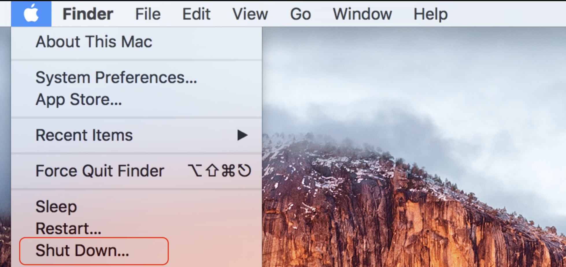 The shut down option within the Apple menu on Mac. If you cannot access Recovery mode when attempting to reset OS X El Capitan, try using Internet Recovery instead.