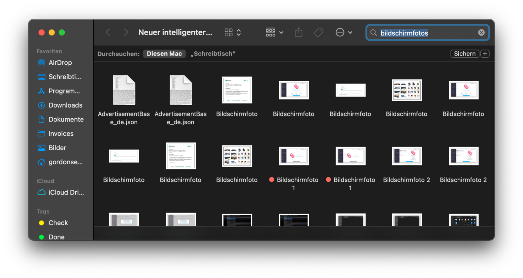 Ein neuer intelligenter Ordner zeigt an, wo Sie Dateien anhand ihrer Größe finden können. Hier sehen Sie beispielsweise einen Screenshot-Ordner im neuen intelligenten Ordner auf einem MacBook.