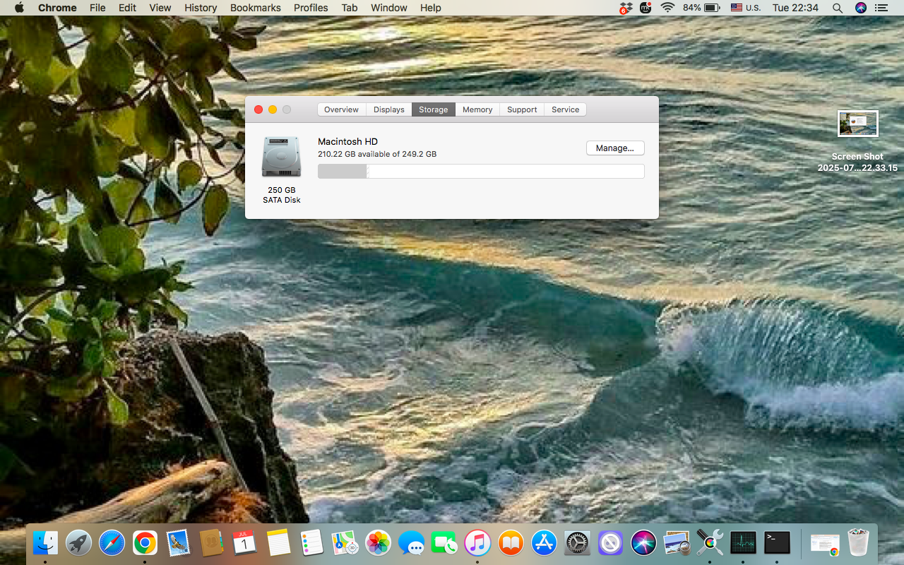 The next step in examining disk space and disk health of your Mac by opening Storage an the About this Mac section.