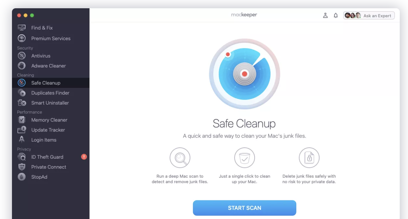 To automatically clear Spotify cache on Mac, go to Cleaning > Safe Cleanup > Start Scan in MacKeeper. Here, you can then choose to remove your Spotify caches, logs, and more.