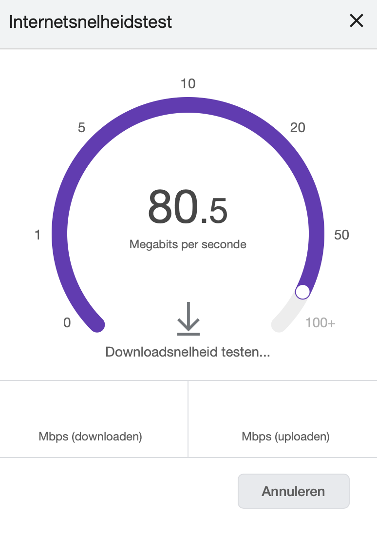 Ga naar Google en zoek op ‘speedtest’. Er verschijnt dan een internetsnelheidstest waarmee je kunt controleren of de internetverbinding van je Mac in orde is.