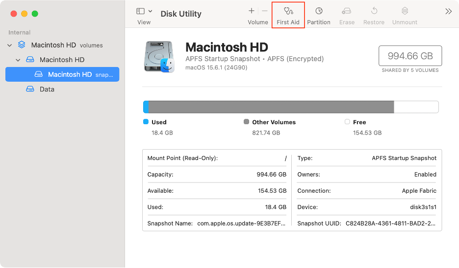 To check whether the hard drive in a second-hand MacBook is in good condition, run First Aid in Disk Utility.