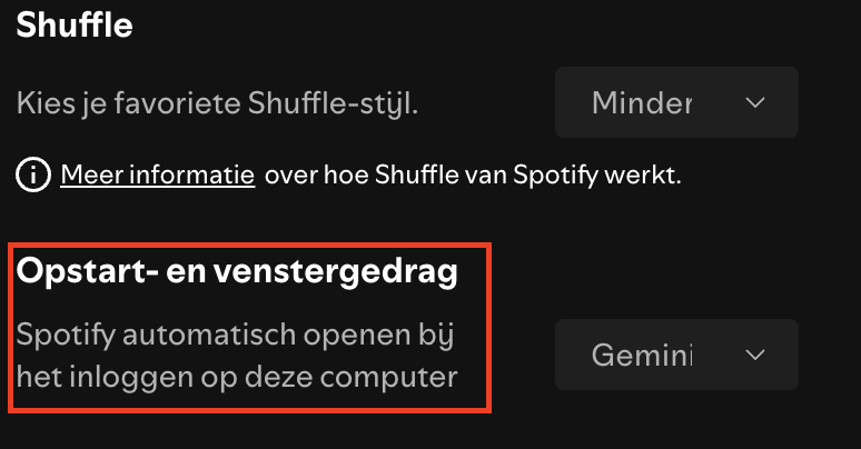 In de geavanceerde instellingen van Spotify wordt de optie Spotify automatisch openen na het inloggen op de computer weergegeven. Dit is een van de manieren om opstartonderdelen rechtstreeks binnen de app zelf te wijzigen.