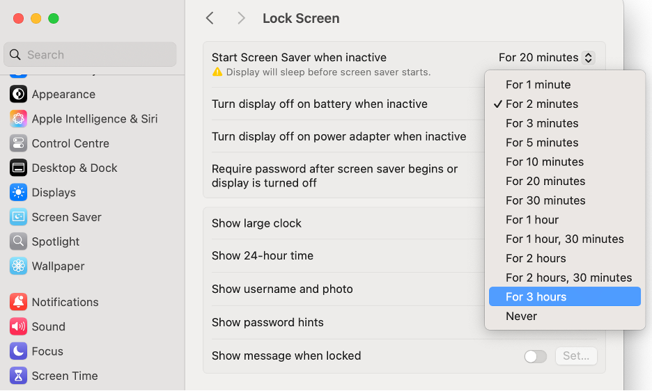 To avoid unexpected shutdowns on your Mac, extend the times next to your sleep settings.