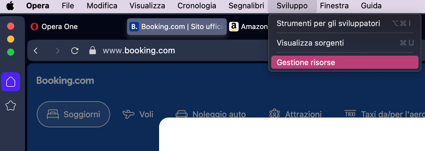 Seleziona Task Manager dal menu Sviluppo in Opera.