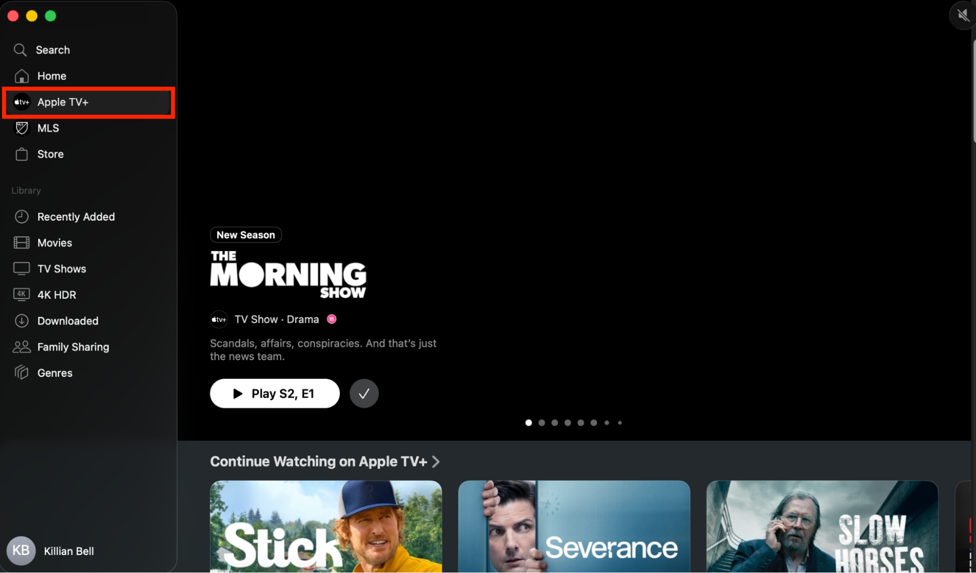 The Apple TV+ section in the TV app on Mac. If you want to know how to download movies on MacBook, using Apple TV is one of the easiest options.