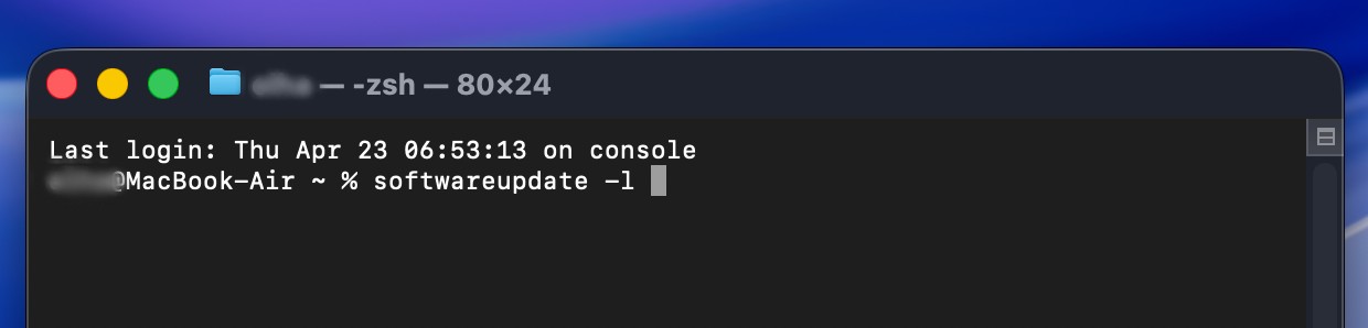 Now that you’re in Mac’s Terminal app, type the command softwareupdate -l and hit Enter. This should help you install the update you need.
