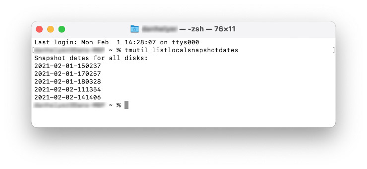 Verklein de systeemopslag op je Mac door tmutil listlocalsnapshotdates in te typen. Je kunt deze Time Machine-snapshots daarna verwijderen.