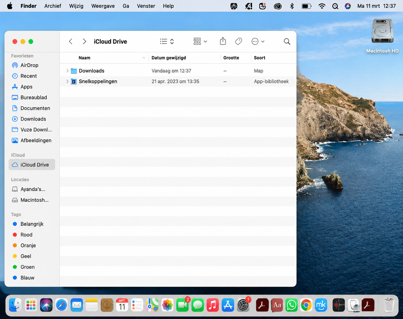 Herstel ontbrekende Mac-bureaubladpictogrammen via iCloud Drive. Klik hiervoor op Finder en selecteer iCloud Drive in de Finder-zijbalk. Open de map Bureaublad, kopieer alles erin en plak het op het bureaublad.