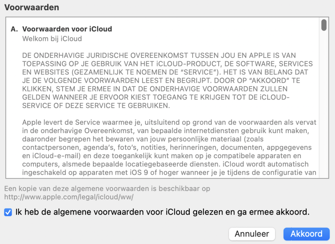 Als je updates ziet, klik je op Werk nu bij en ga je akkoord met de algemene voorwaarden. Volg de instructies op het scherm om macOS bij te werken.