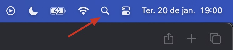 Resolva os problemas com o Finder que não funciona no Mac indo ao Spotlight. Você pode usar o ícone da lupa na barra de ferramentas do seu computador para fazer isso.