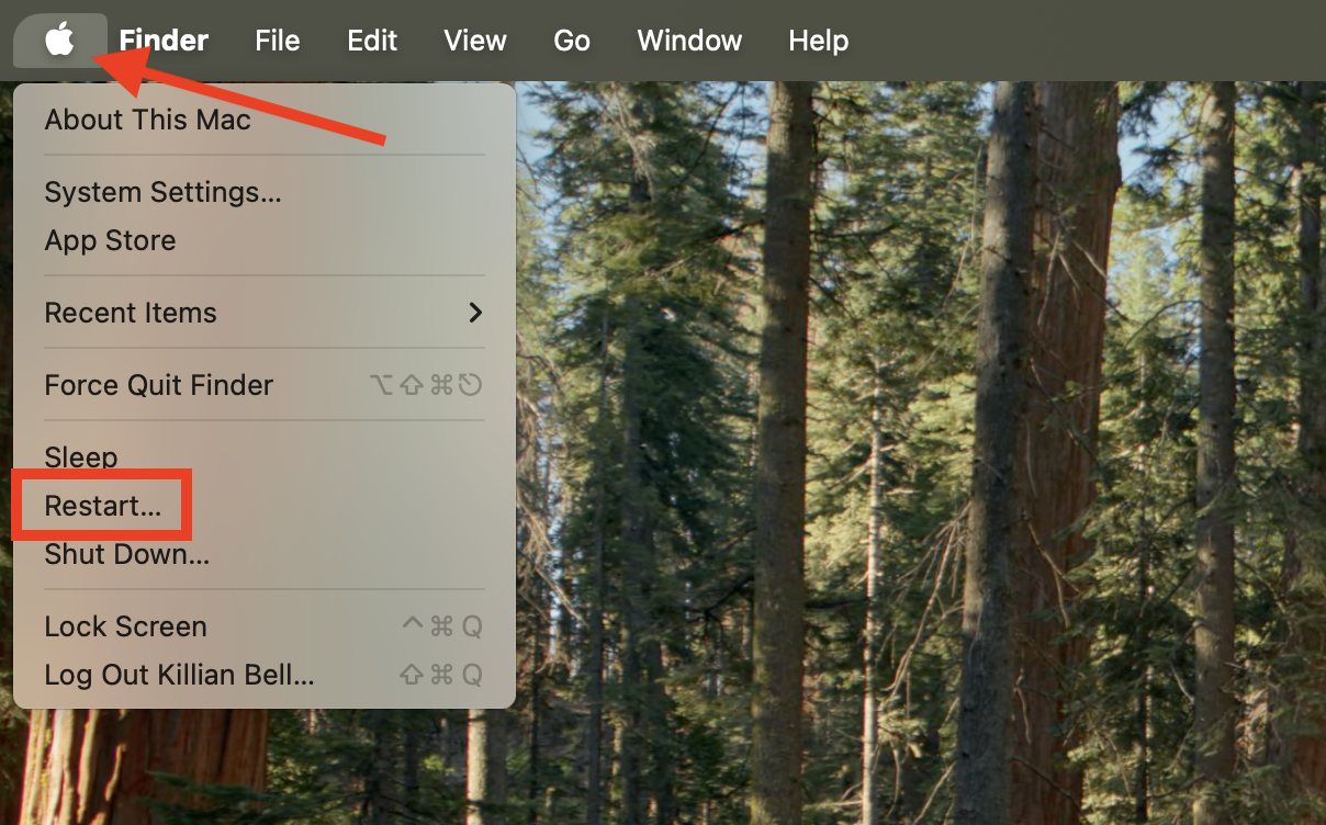 The Restart option inside the Apple menu on Mac. If you want to know how to force quit Safari on Mac and other solutions aren't working, try restarting your Mac to stop all running processes.