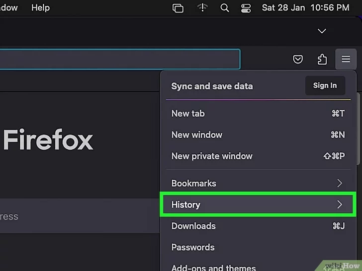 Check the drop-down menu in Mozilla Firefox and choose the History option among the available ones.