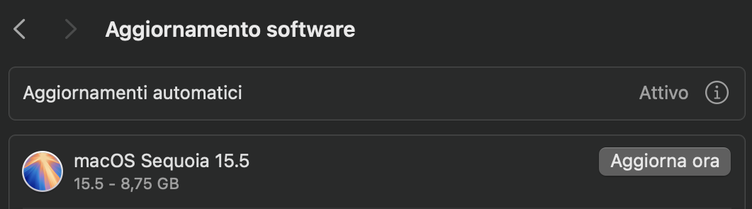 Se viene visualizzato un aggiornamento software, seleziona 