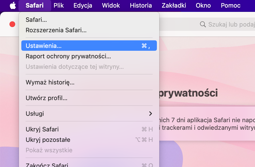 Niektóre złośliwe oprogramowanie zmienia ustawienia przeglądarki, w tym stronę główną i zainstalowane rozszerzenia. Zacznij od otwarcia ustawień Safari.