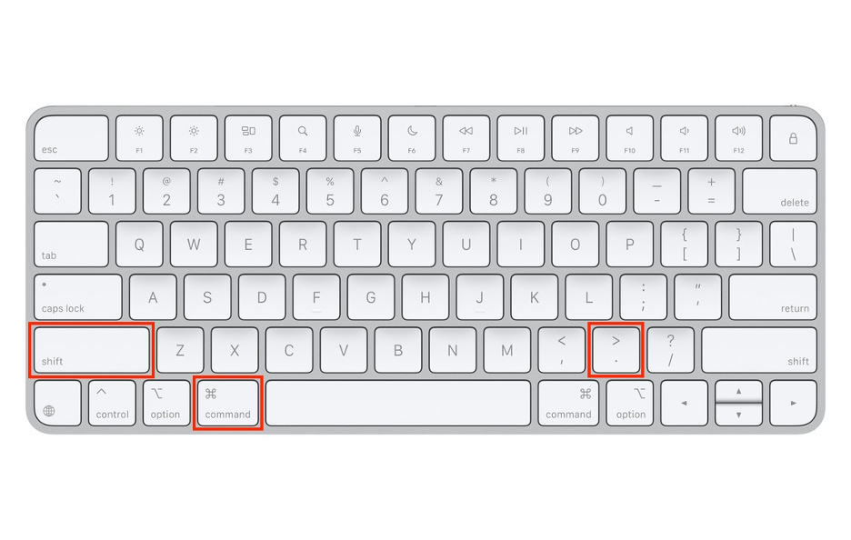 To find hidden files on your Mac using a keyboard shortcut, hold down Command + Shift + . in Finder.