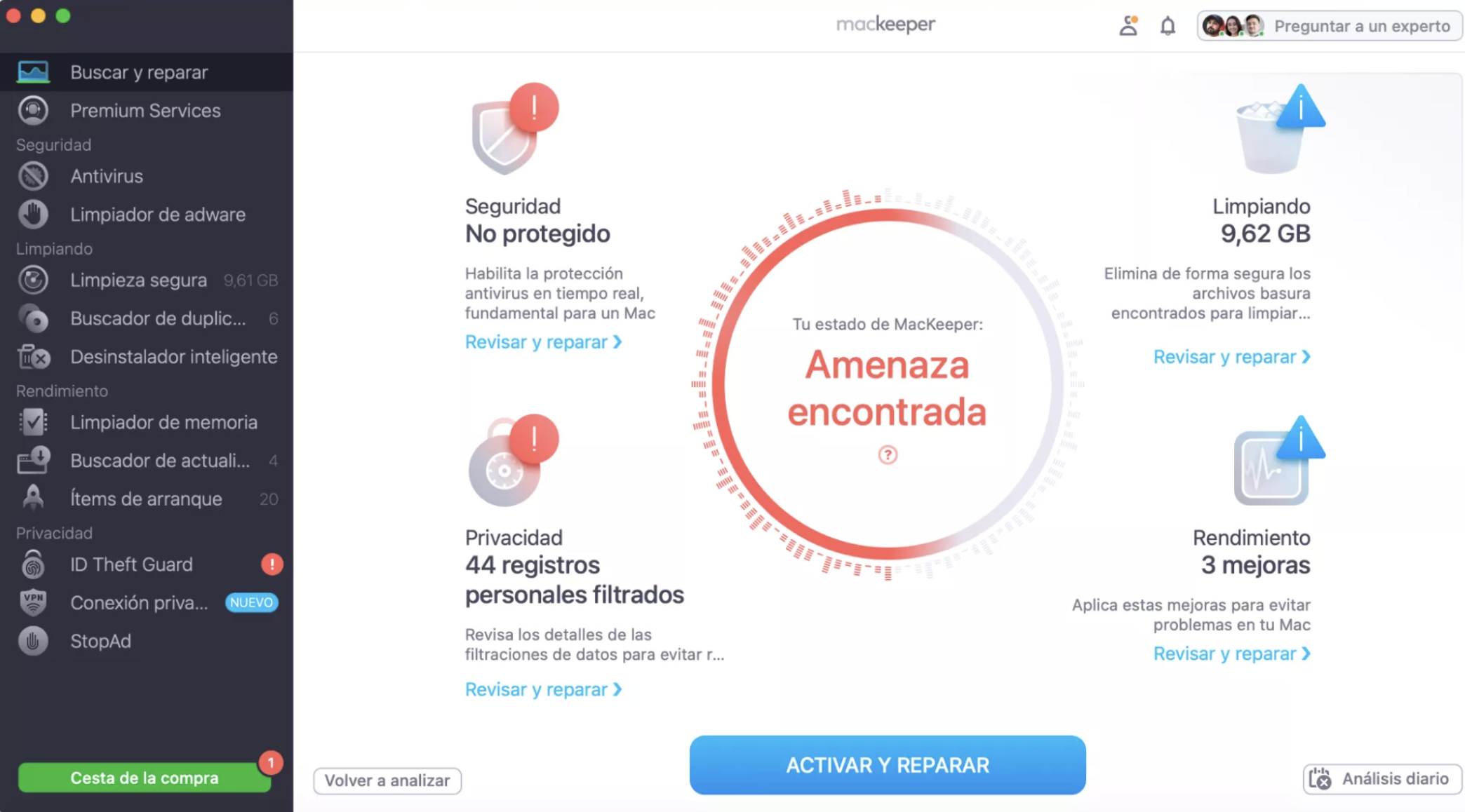 Comprueba los resultados del análisis y selecciona Corregir elementos de forma segura. También puedes seleccionar todas las mejoras recomendadas y hacer clic en Revisar y corregir.