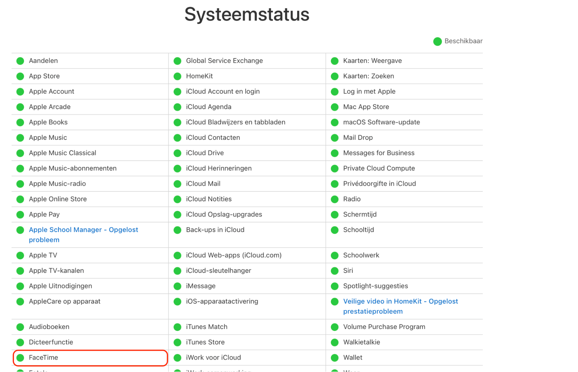 Controleer de systeemstatus van Apple FaceTime op je Mac.