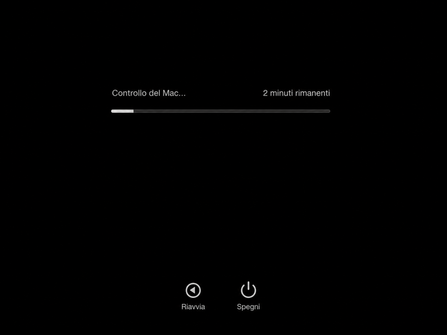 Esegui Diagnosi Apple sul tuo Mac. Controlla la barra di avanzamento e il codice di riferimento nei risultati. Se vedi NDC001, NDC003, NDC004, NDC005 o NDC006, porta il tuo Mac a un centro assistenza.