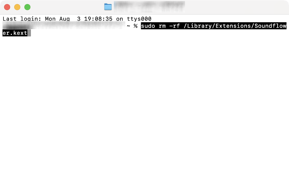 To remove Soundflower from your Mac using Terminal, type the “sudo rm -rf /Library/Extensions/Soundflower.kext” command and press Enter.