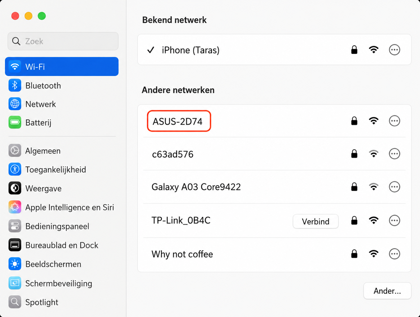 Open Systeeminstellingen, selecteer Wifi en verbind je Mac met een stabiel en betrouwbaar netwerk om het resetproces sneller te laten verlopen.