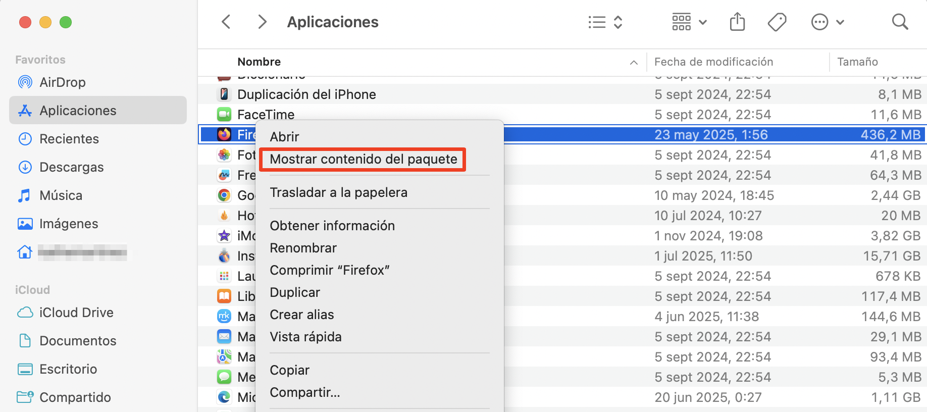 Selecciona la aplicación pulsando Control + el trackpad al mismo tiempo. Selecciona Abrir o Abrir en una nueva pestaña en el menú desplegable.