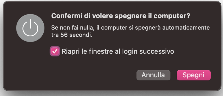 Quando scegli di spegnere il Mac, viene visualizzata una finestra pop-up con un pulsante Spegni. Selezionalo per spegnere il dispositivo e liberare la RAM sul Mac.