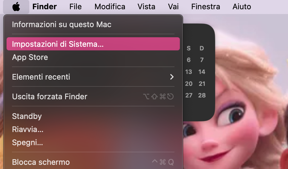 Se il Dock del tuo Mac è scomparso, puoi ripristinarlo anche tu. Per farlo, clicca sul menu Apple e seleziona Impostazioni di Sistema, seguito da Scrivania e Dock.
