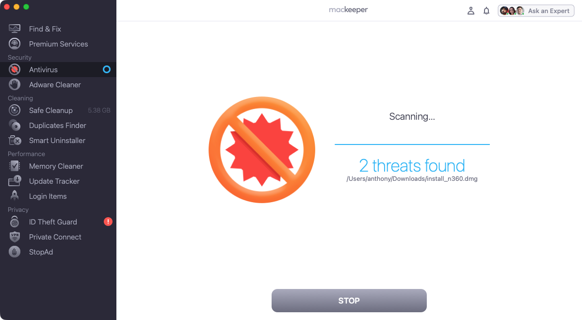 Run MacKeeper's Antivirus tool and allow it to scan your Mac. If the tool finds anything suspicious, it will flag such data and allow you to quarantine or delete it.