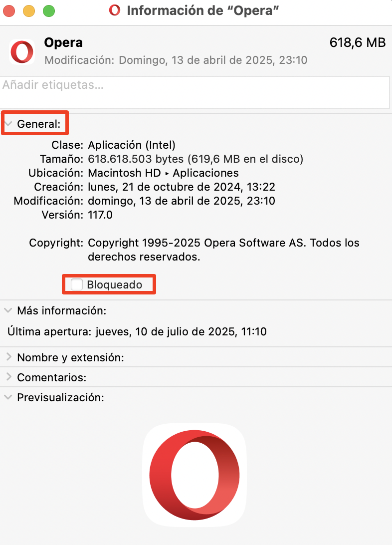 En la ventana Información del Safari, haz clic en General y marca la casilla junto a Abrir con Rosetta . Esto puede ayudarte a abrir una aplicación con Rosetta en un Mac.