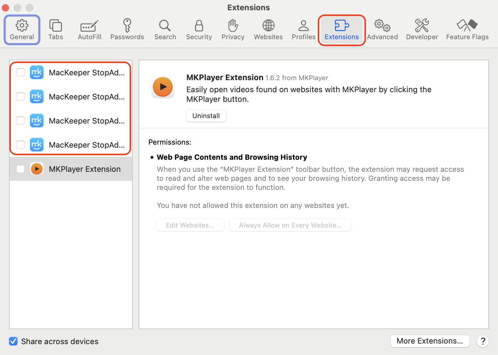 In MacKeeper StopAd, toggle protection on for Safari, Chrome, or Firefox to start blocking intrusive ads, browser notifications, and site trackers.