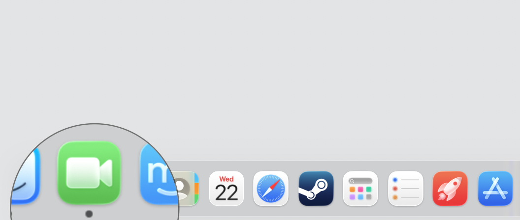 MacBook Dock at the bottom of macOS showing open apps like Zoom and a browser you check first when closing apps still using the camera.