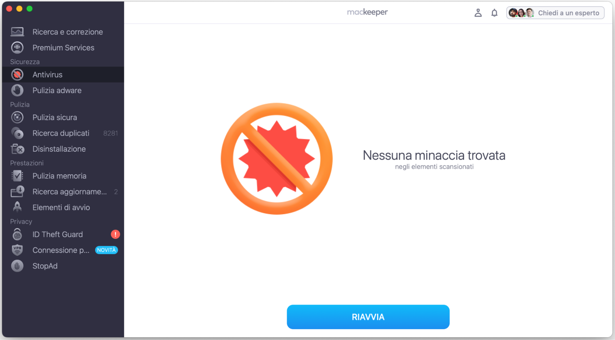Al termine della scansione in MacKeeper, controlla i risultati. Se sul tuo Mac vengono rilevati trojan o altri malware, verranno mostrati qui.
