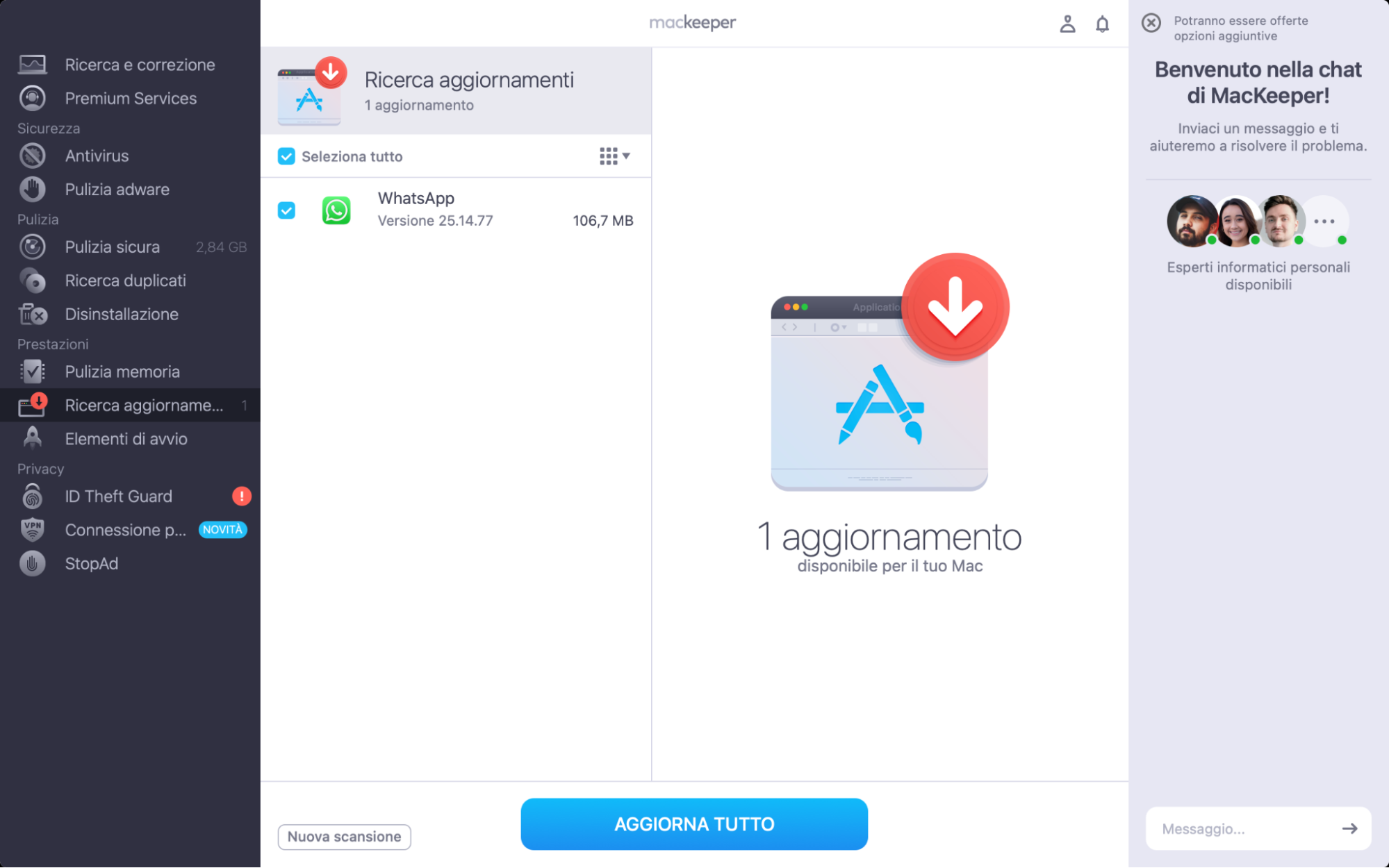Il pulsante Aggiorna Tutto viene scelto, come passaggio di conferma per procedere con tutti gli aggiornamenti effettivi contemporaneamente