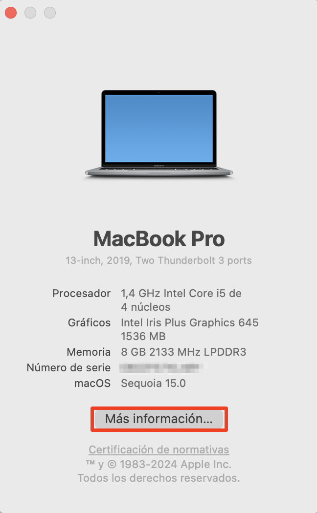 Para obtener recomendaciones sobre cómo optimizar tu Mac, abre la pestaña Más información > Almacenamiento.