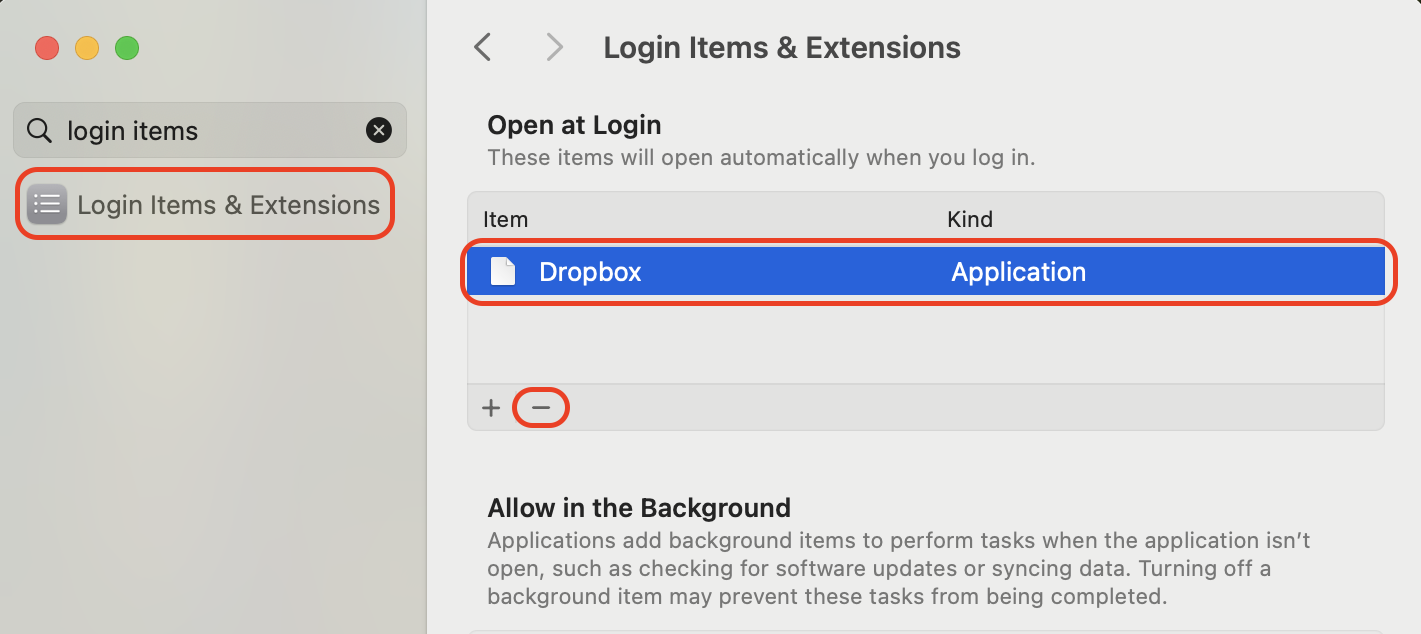 Open System Settings, navigate to General > Login Items & Extensions, and remove unwanted or suspicious apps to prevent them from launching automatically.