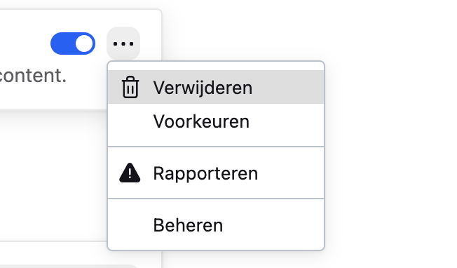 Nadat je de extensie hebt gevonden die je uit Mozilla Firefox op je Mac wilt verwijderen, klik je op de drie puntjes ernaast en kies je ‘Verwijderen’.