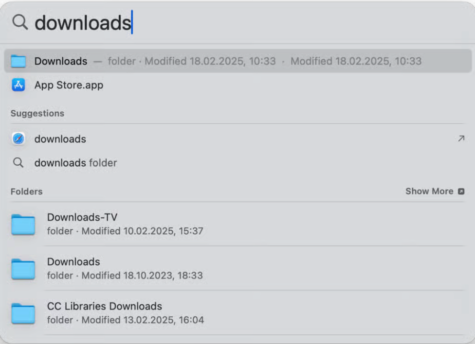 Another way to find your downloads, if not visible in Finder, is to do a simple Spotlight search. Click on the search icon and type in Downloads into the search bar. When you’ve found the folder, hover and drag it to your Dock.