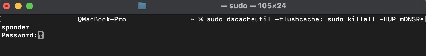 O aplicativo Terminal mostra o próximo passo que precisa ser realizado pelo usuário — inserir a senha de administrador e pressionar Enter novamente.