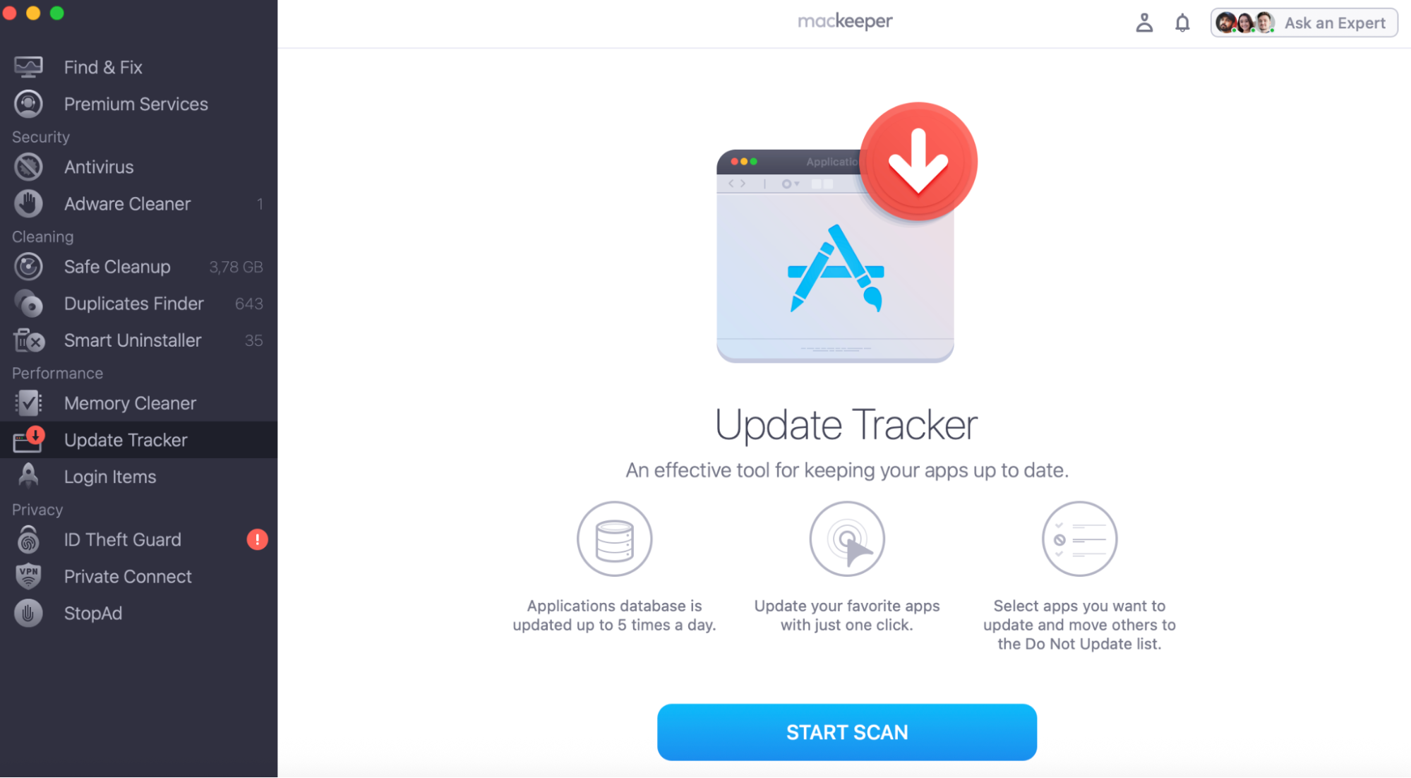Open the MacKeeper app on your Mac, run the Update Tracker feature, and check the results for any pending browser updates you need to install.