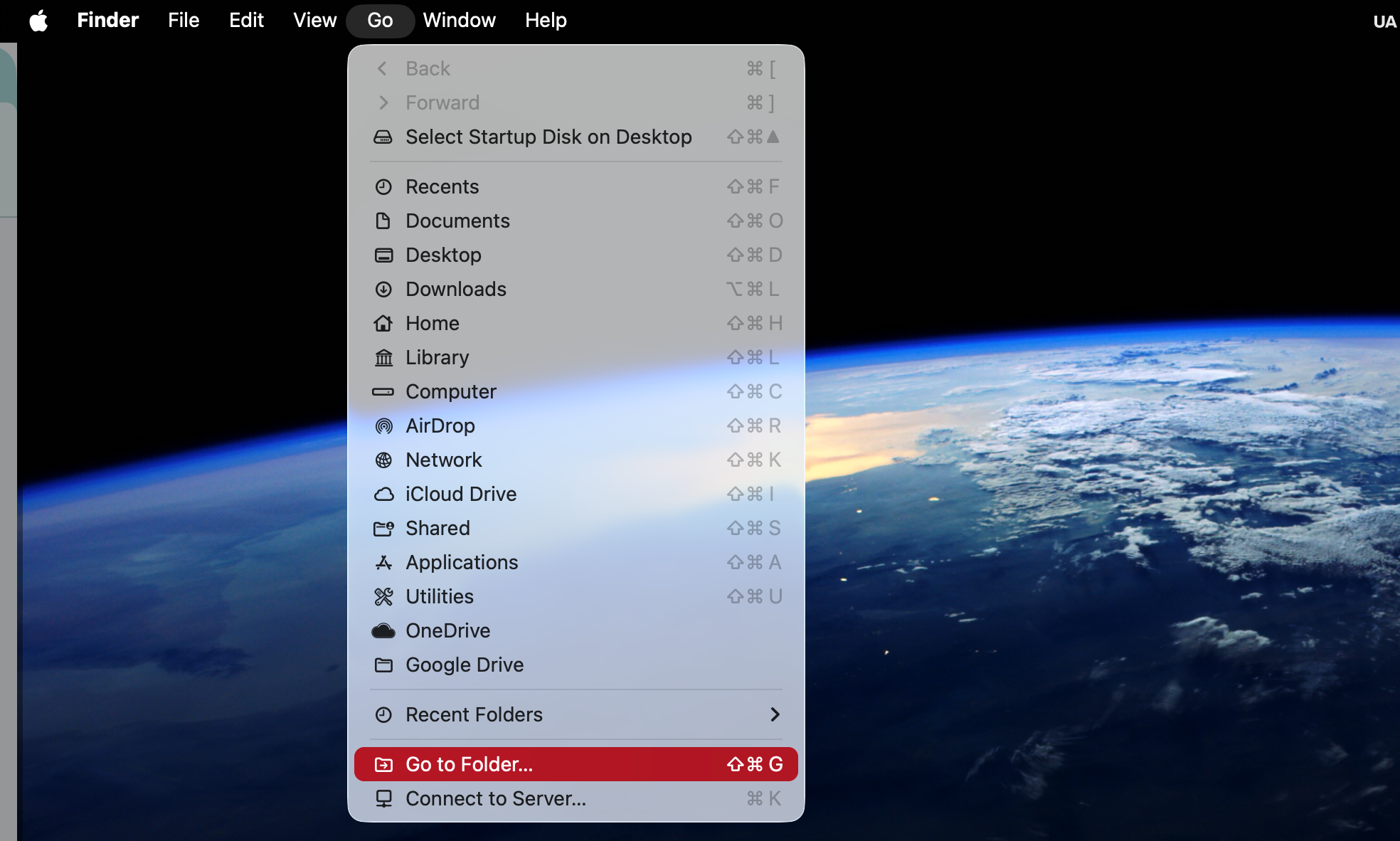 Malicous apps often hide data in hidden folders on your Mac. You can manually search for them and remove them. Start by selecting Go > Go to Folder from your menu bar.