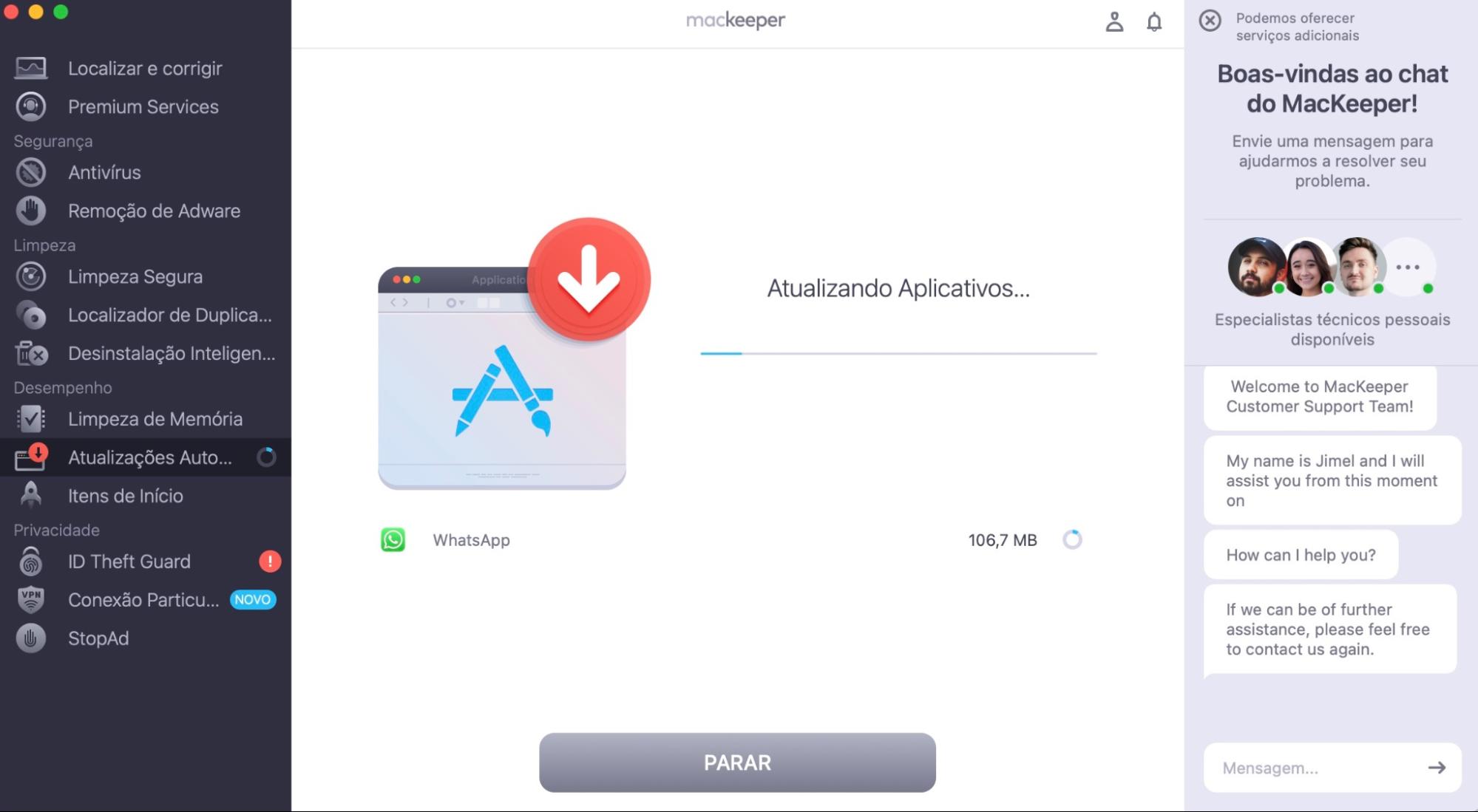 Aguarde até que o Atualizações Automáticas do MacKeeper termine de atualizar os aplicativos escolhidos.