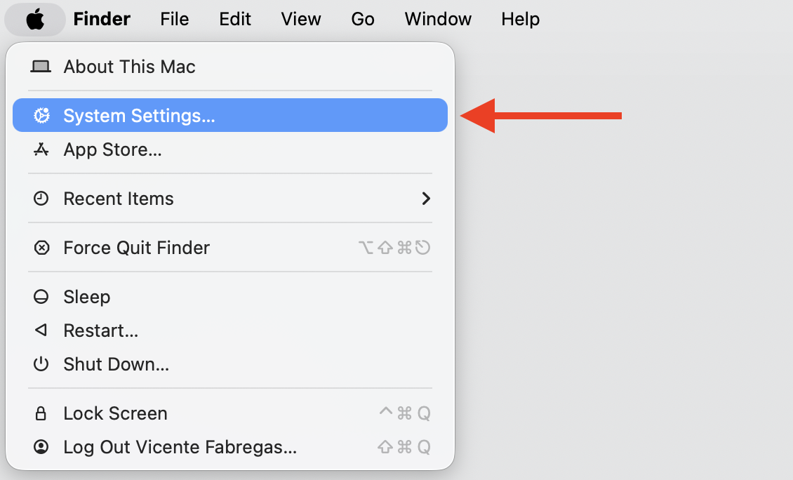 Apple menu open on macOS with System Settings highlighted, the first step to remove Avast Secure Browser as default browser.