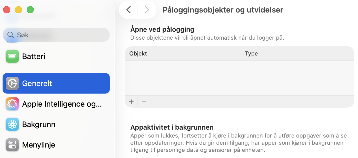 For å optimalisere Macen din etter de nyeste macOS- eller appoppdateringene, anbefaler vi at du fjerner unødvendige innloggingsobjekter ved oppstart, for å bidra til å øke oppstartshastigheten på Macen etter oppdateringen.