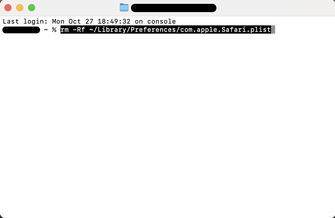 Run rm -Rf ~/Library/Preferences/com.apple.Safari.plist in Terminal to delete Safari's preference file and reset browser settings to their default configuration.