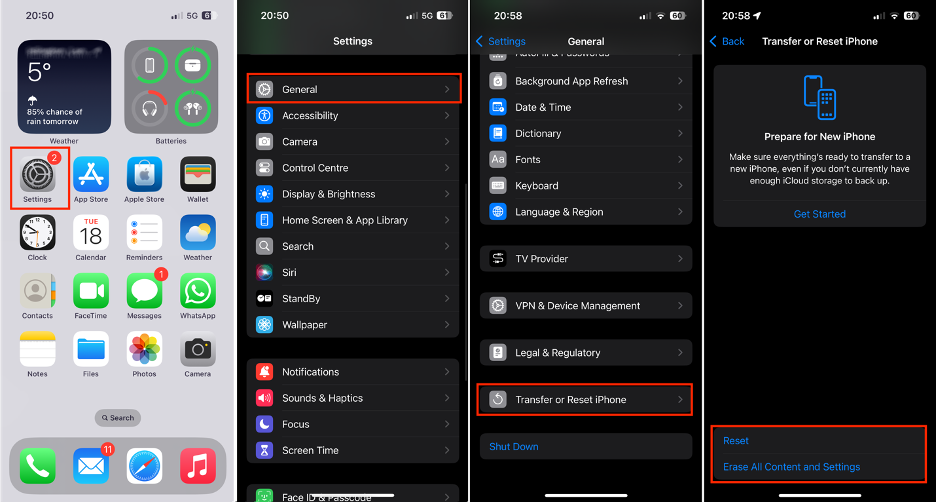 To fix iCloud Private Relay errors by resetting iOS, go to Settings on your iPhone/iPad, choose General, tap Transfer or Reset iPhone, then tap Reset/Erase All Content and Settings.