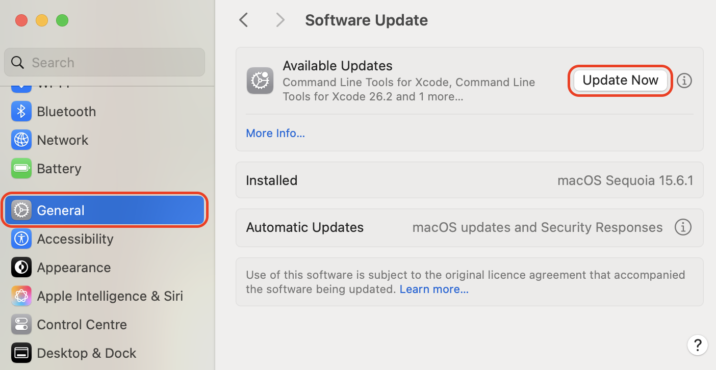 Open System Settings, navigate to Software Update, and click Update Now if a new version is available to patch the distnoted bug.