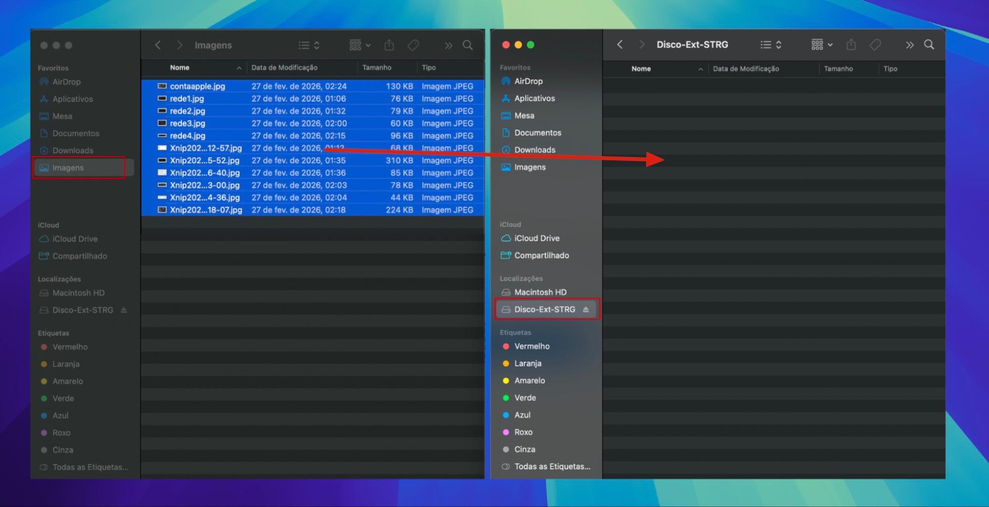 O app Fotos do Mac mostra como mover suas imagens do armazenamento do Mac para um disco rígido externo.
