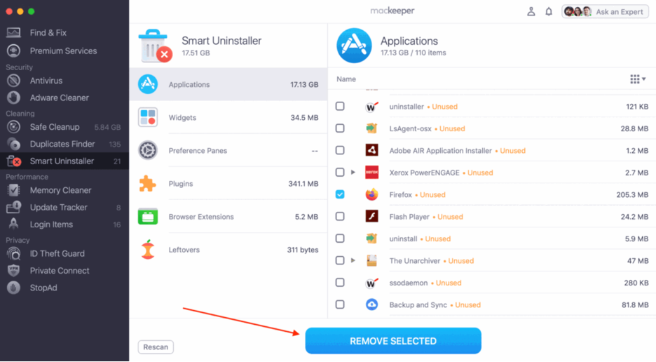 To uninstall a VPN from your Mac, choose the files to delete and click on Remove Selected.